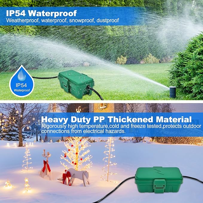 Hrensaw 3PCS Small Weatherproof Electrical Connection Box(Inner 5.5x3x2.2inch),Outdoor Electrical Box,Waterproof Extension Cord Covers for Plug, Extension Cables, Holiday Lights,Green