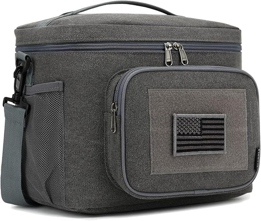 FlowFly Lunch Bag, Insulated Cooler, Thermal Lunch Box Tote with MOLLE/PALS Webbing, Adjustable Padded Shoulder Strap, for Tactical Men Women Adults and Boys Girls Kids (Navy, Large)
