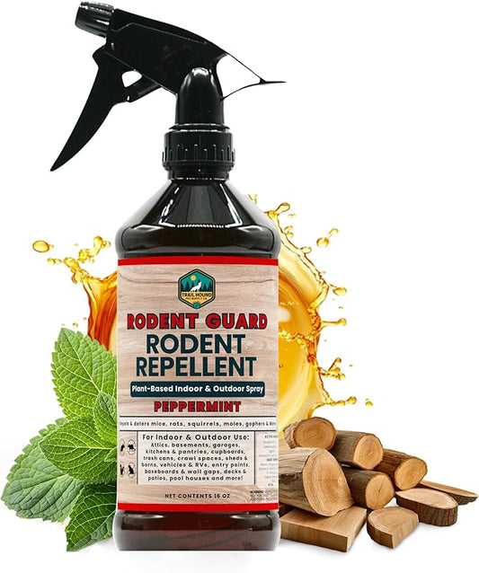 Rodent Guard - Peppermint Oil Spray for Rodents - Natural Peppermint Rodent & Pest Control Spray - Plant-Based Indoor & Outdoor Mouse Spray - Safe Around Pets & Kids - Repels All Rodents 16oz