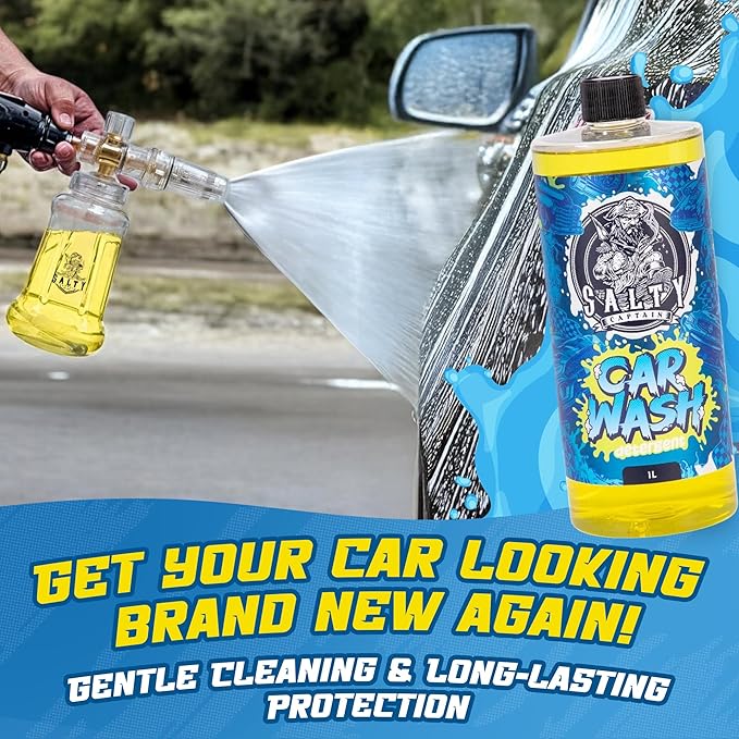 Salty Captain Ultimate 15-Piece Car Cleaning Kit – Car Wash Kit with 15L Bucket, Hand Mitt Towels, Brushes & 4x Cleaning Fluids – With Pressure Washer Snow Foam Cannon – Premium Quality