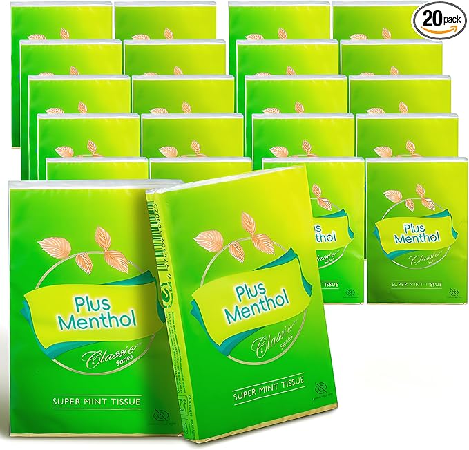 Menthol Lotion Pocket Tissues, Travel Size 4-Ply Thick & Soft, 20 Pack (200 Tissues Total)