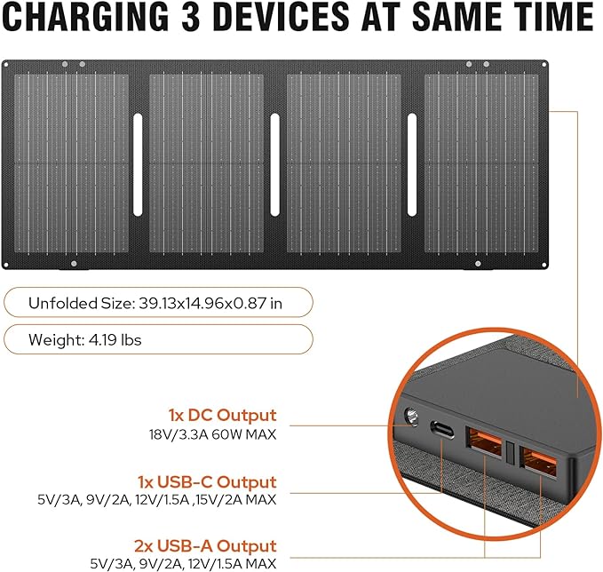 Portable Solar Generator, 300W Portable Power Station with Foldable 60W Solar Panel,110V Pure Sine Wave 280Wh Battery Power Pack with USB DC AC Outlet for Camping Smart Devices RV Van Outdoor-Orange