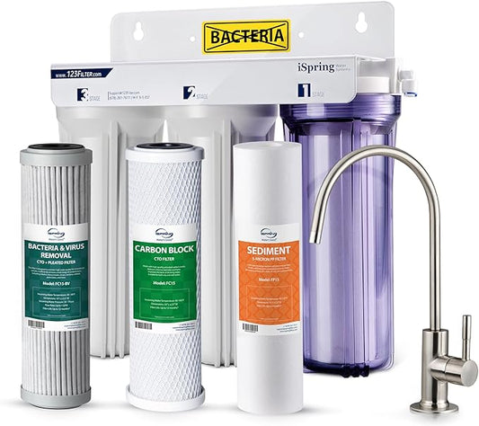iSpring US31-BV Under Sink 3-Stage Water Filtration System for Drinking, Reduce Bacteria and Viruses, SGS-Tested Water Filter, High Capacity Water Filter System with Faucet