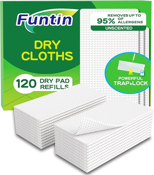 Funtin Thickened Mop Pads for Swiffer Sweeper, Unscented Disposable Mopping Cloths, Dry & Wet Use for Dirt, Dust, Hair, Home, Bathroom, Kitchen (120ct)