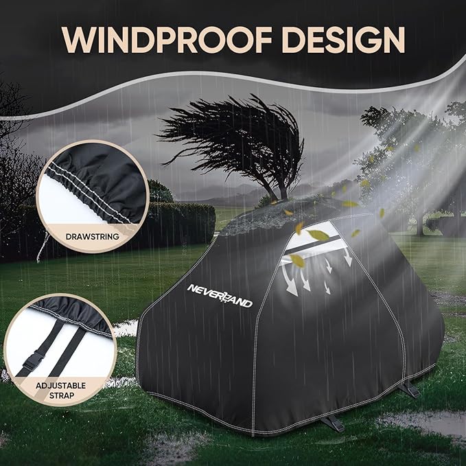 NEVERLAND Zero Turn Mower Cover - Anti-UV Lawn Mower Cover Waterproof Outdoor, 420D Lawn Tractor Cover with Drawstring & Storage Bag Universal Fit up to 60" Decks - Handles and Dual Air Vents