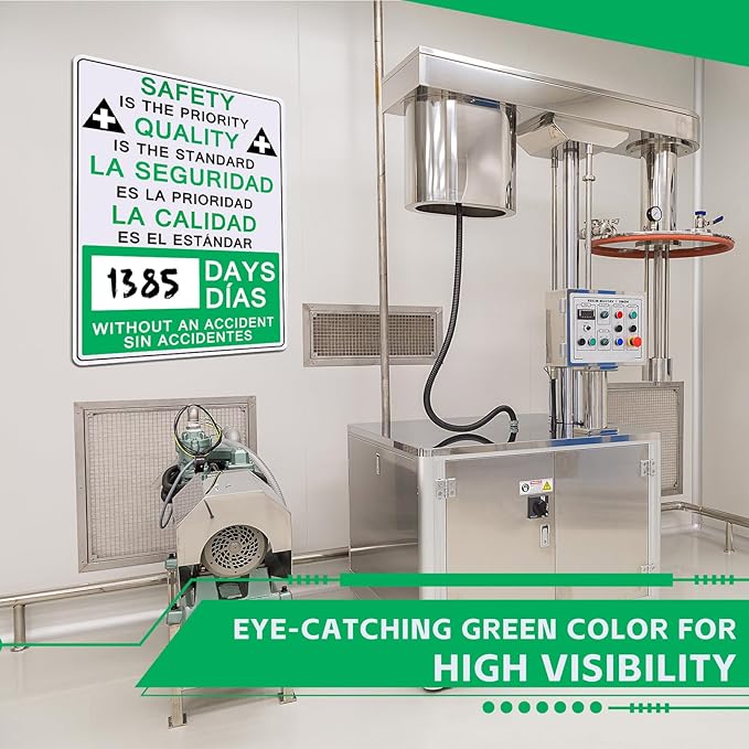 2 Pcs Plastic Days Without Accident Sign 20" x 14" Write a Day Sign Setting the Standard in Safety Quality Excellence Safety Is the Priority Quality Is Standard(Bilingual)