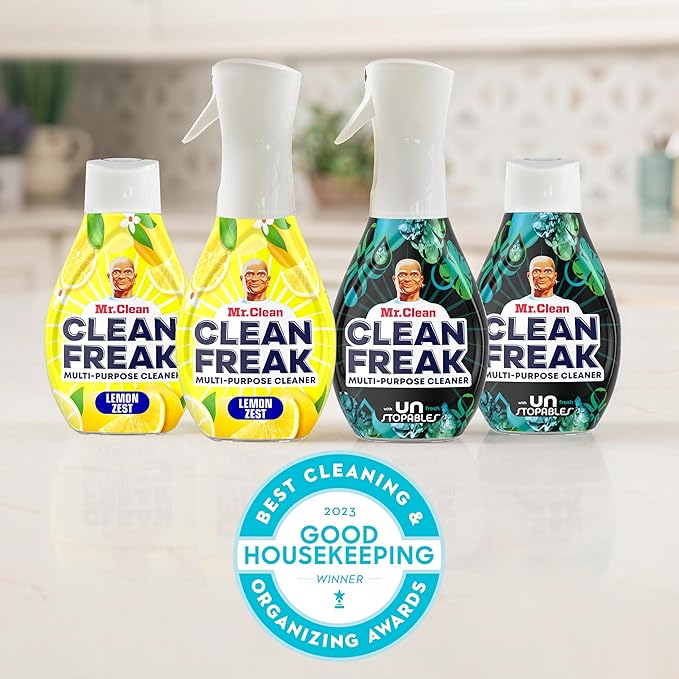 Mr. Clean Clean Freak Multi Surface Cleaning Spray, Deep Cleaning Mist Starter Kit and Refill Bundle, Unstopables Fresh Scent, 64 fl oz
