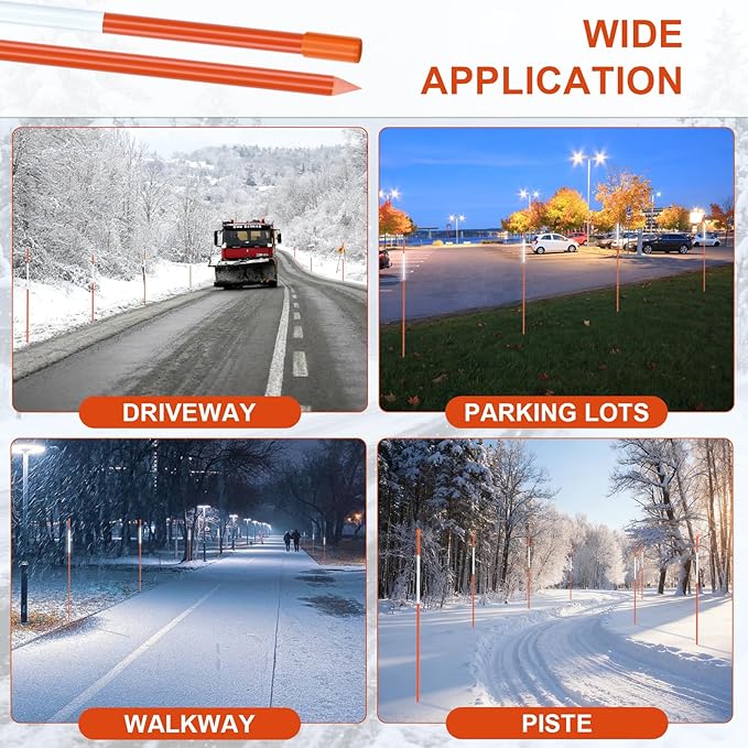 100PCS 48" Driveway Markers, 1/4 Inch Dia Reflective Driveway Poles with Installation Tool, Orange Fiberglass Snow Stakes with Reflective Tape for Parking Lots, Walkways