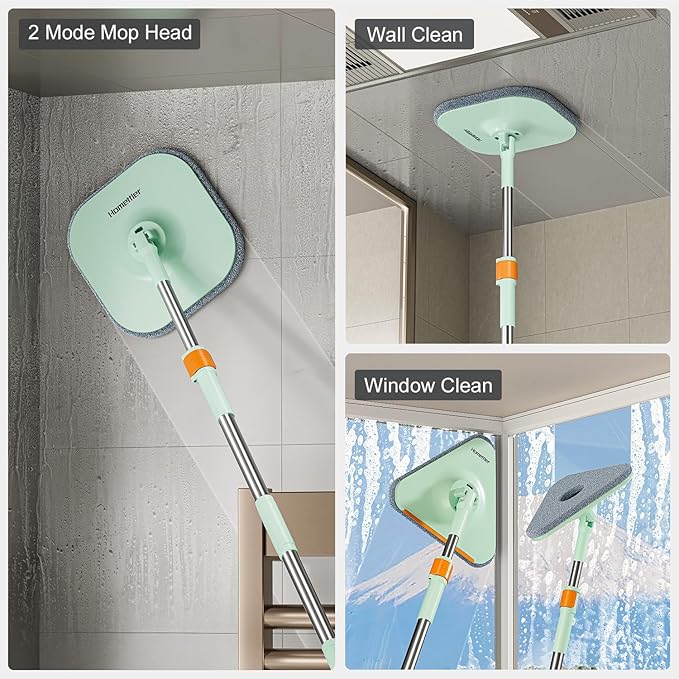Spin Mop and Bucket Set, Detachable Inner Bucket with Separate Dirty Water System, Deep-Cleaning Mops for Floor/Wall Cleaning with Triangular Head & 4 Microfiber Pads