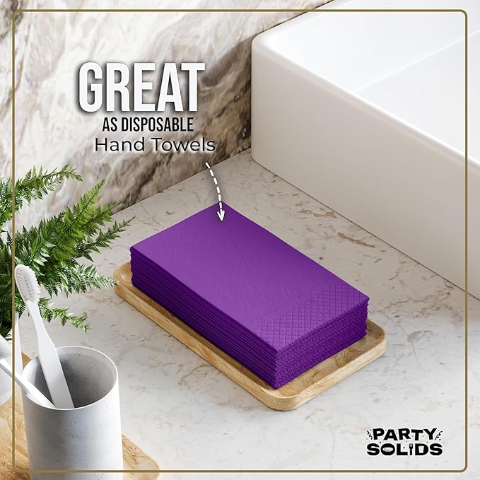 Purple Dinner Napkins Disposable 8" x 4" Folded - 40 Pcs 2 Ply Purple Napkins Disposable Paper Guest Towels for Bathrooms, Dinners, Everyday Parties & Party Supplies