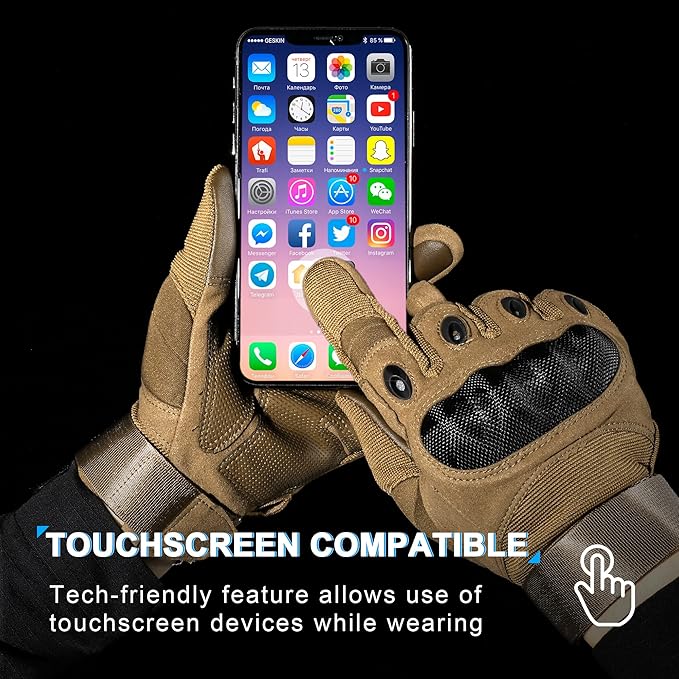 Motorcycle Tactical Gloves for Men - Touchscreen, Hard Shell & Palm Padding for Airsoft Paintball Hunting Hiking Camping Climbing Sports Cycling Gloves