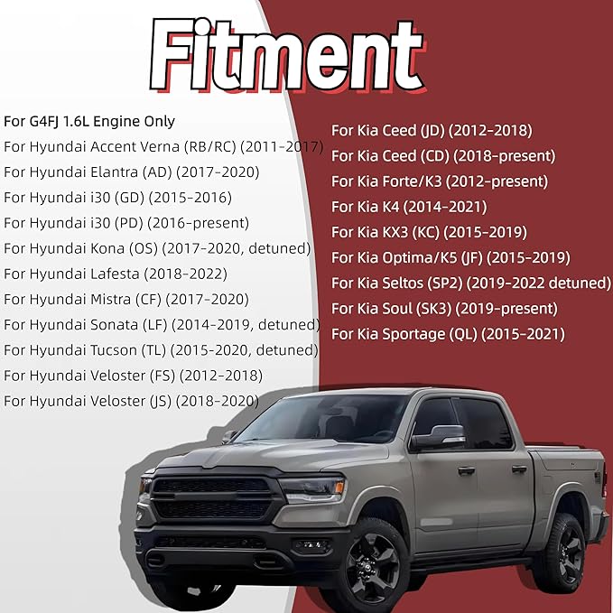 G4FJ 1.6L Engine Overhaul Rebuild Kit w/Crankshaft Con Rods Timing Chain Kit ＆Head Gasket Seal Kit Fit For Hyundai Sonata Tucson Veloster Kia Soul 1.6L 2009-2021 20910-2BU06,21020-2B000
