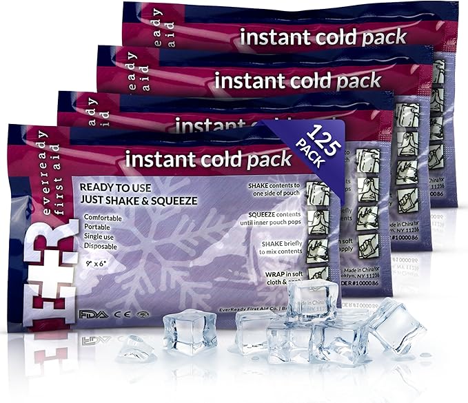 Ever Ready First Aid Disposable Cold Compress Therapy Instant Ice Pack for Injuries 4.5" x 7" - 125 Pack