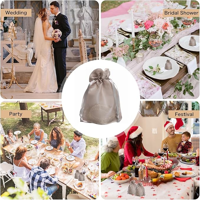 QIANF 20 Pcs Champagne Small Organza Bags 4X6 inch for Wedding Favors with Drawstring, Mini Mesh Gift Bags Jewelry Pouch for Candy Bridal Shower Party Favor Baby Shower Christmas