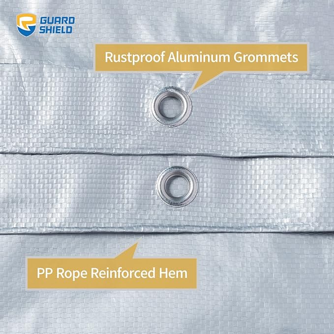 GUARD SHIELD Silver Tarp Waterproof 8x8 Feet Medium Duty All Purpose Poly Tarps Cover 7mil