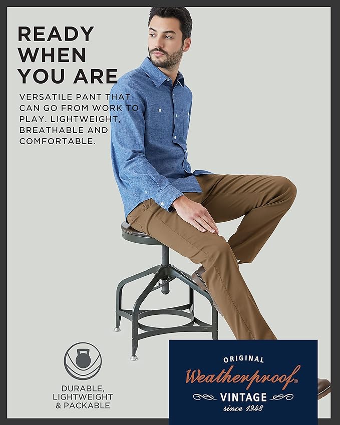 Weatherproof Vintage Men's Regular Fit Excursion Pants - Ultra Stretch Casual Flat Front Chino