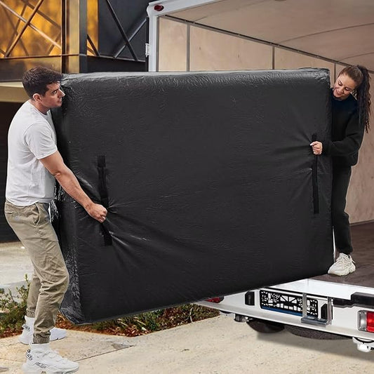 Mattress Bags for Moving, BETU Mattress Protector Waterproof Mattress Cover Cal King Size Storage Bags with 8 Heavy-Duty Handles and Zipper for Bed Extra Thick Large Reusable (86"x75"x15" Black)