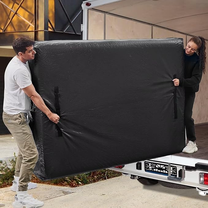 Mattress Bags for Moving, BETU Mattress Protector Waterproof Mattress Cover Twin XL Size Storage Bags with 8 Heavy-Duty Handles and Zipper for College Bed Extra Thick Large(82"x42"x15" Black)