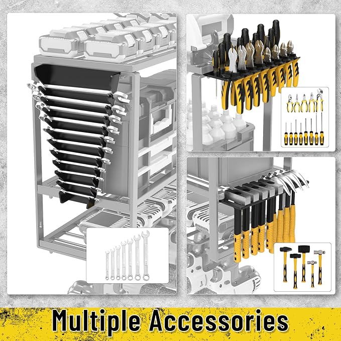 Power Tool Organizer Wall Mount, Heavy Duty 8 Drill Holder Wall Mount, Metal Cordless Tool Shelf, Tool Holder and Storage Rack for Garage Organization Workshop, Men's gifts