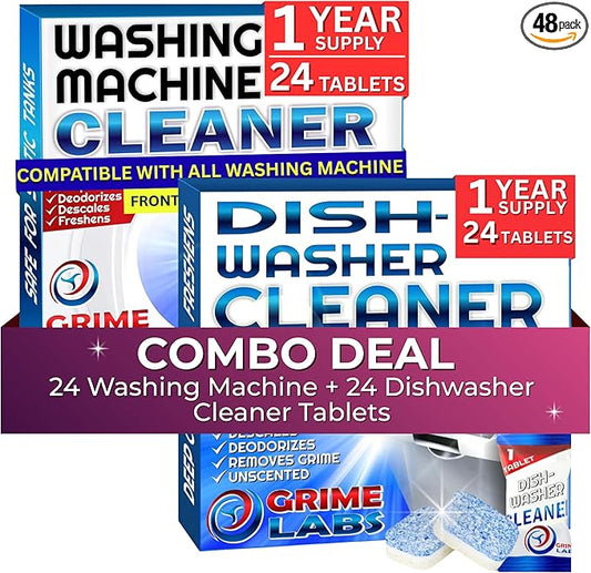 Washing Machine & Dishwasher Cleaner Tablets Bundle – 12-Month Supply | Deep Cleaning & Deodorizing Tablets for Dishwashers & Washing Machines | 48-Tablet Set – Value Pack