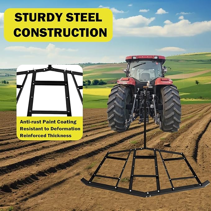 Driveway Drag, 74"-1 Heavy Duty Steel Driveway Drag Harrow with Pin-Style Hitch, Tow Behind Grader for ATV, UTV, Garden Lawn Tractors – Adjustable Bars for Efficient Driveway Lawn Maintenance