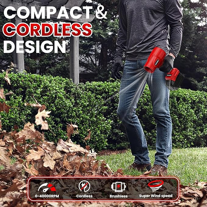 Cordless Leaf Blower Dust Blower for Milwaukee 18V Battery, High-Speed Brushless Motor Handheld Jet Fan Air Blower for Patio Cleaning, Lawn Care, Blowing Leaves(No Battery/Charger)