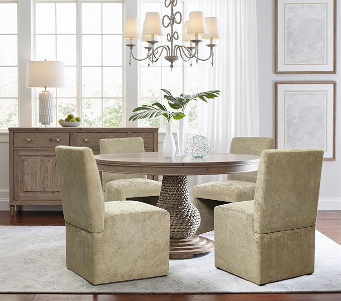 Upholstered Dining Chairs Set of 6 Modern Kitchen & Dining Room Chairs Linen Fabric Dining Chairs with Wooden Frame, Khaki
