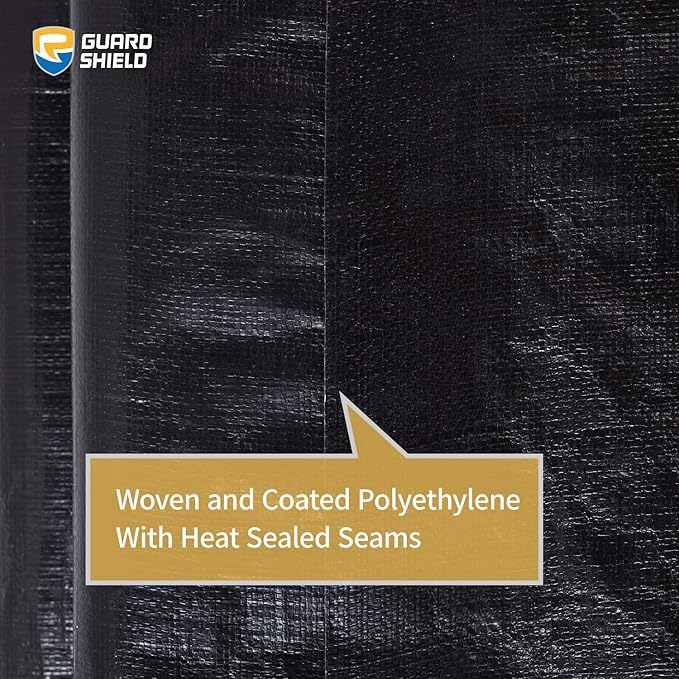 GUARD SHIELD Tarps Heavy Duty Waterproof 10x10 Feet Black Poly Tarp Cover Square Outdoor Thick UV Resistant Tarpaulin with Grommets 10mil