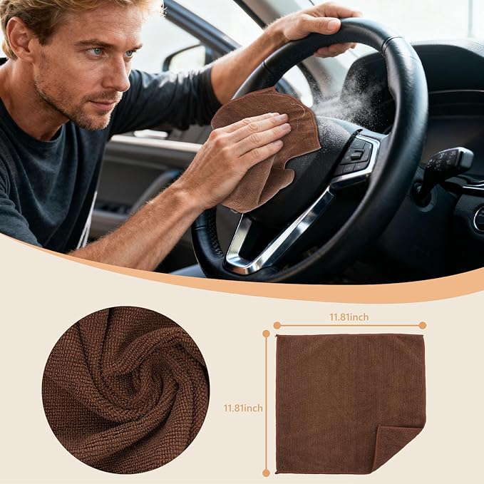 11PCS Car Interior Cleaning Dust Brush Detailing Set, Microfiber Cloth & Applicator, Single-Head Detailing Brushes, Natural Bristles, Scratch-Free & Ultra-Soft for Seats Leather Care or Cleaning