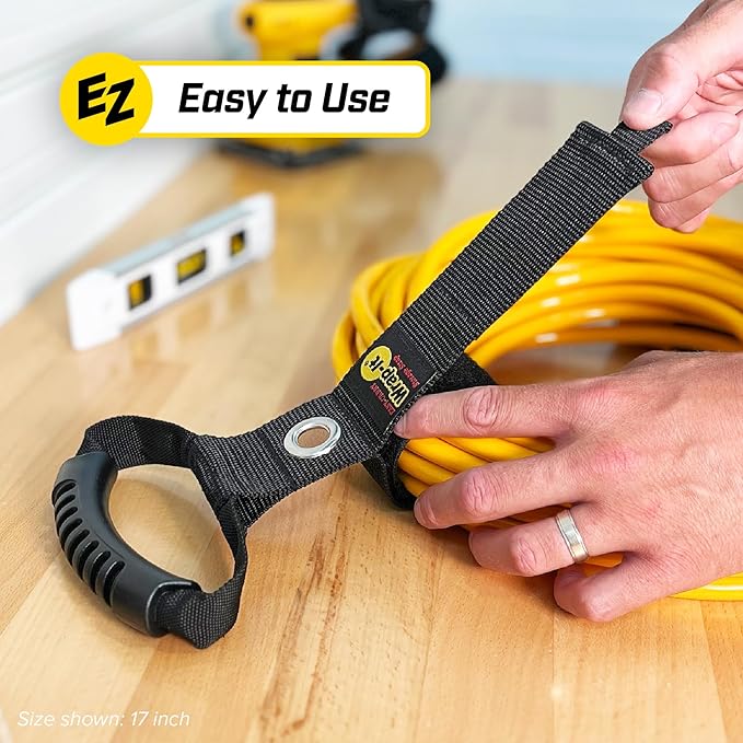 Easy-Carry Wrap-It Storage Straps - 22" (2-Pack) Black with Grommet - Extension Cord Holder Organizer for Garden Hose Storage Cord Straps