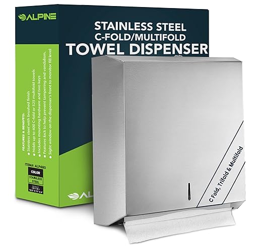Alpine Commercial Paper Towel Dispenser – Wall-Mount Stainless Steel Holder for C-Fold & Multifold Towels – Durable & Lockable for Restaurants, Offices & Public Restrooms
