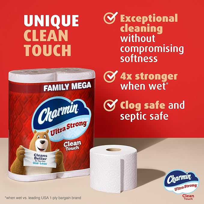 Charmin Ultra Strong Clean Touch Toilet Paper, 18 Family Mega Rolls = 90 Regular Rolls (Packaging May Vary)