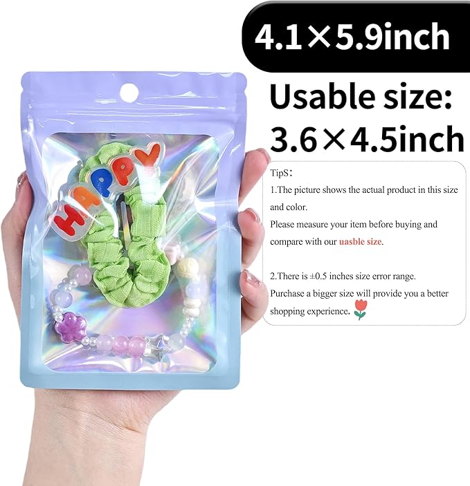 100 Pack Resealable Plastic Bags for Food Storage, Zipper Bags with Clear Front Window, Packaging Pouch for Small Business (Pink & Blue, 4.1x5.9 inch)