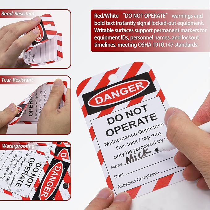50 Lockout Tagout Tags with 50 Zip Ties OSHA Compliant Loto Tag, Out of Service & Do Not Operate Lock Out Tag Out Labels for Equipment Repair/Machine Safety