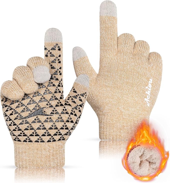 Achiou Winter Gloves for Men Women, Touch Screen Gloves, Upgraded Thicken Anti-Slip Silicone Gel, Thermal Soft Knit Lining
