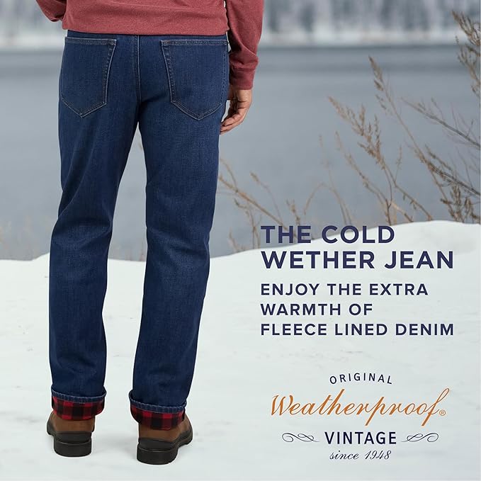 Weatherproof Vintage Fleece Lined Jeans Men - Regular Fit | Soft & Warm, Cold Weather Insulated Fleece Winter Pants for Men