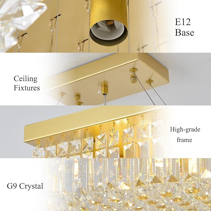 Gold Rectangular Crystal Chandelier 18-Light, Premium K9 Raindrop Chandelier with Adjustable Suspension Chain, Dimmable Hanging Light for Spacious Living Room, Grand Dining Room, 40" L x 10" W