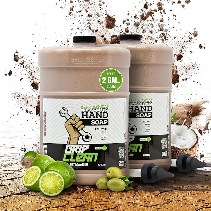 Grip Clean Heavy Duty Hand Cleaner for Mechanics – Natural Pumice & Clay-Infused Technology Removes Grease, Oil & Grime – Moisturizing Liquid Hand Soap for Shop, Garage & Industrial Use – 2 Gallons