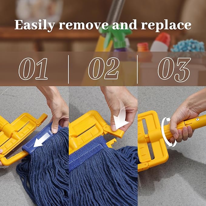 Mop Handle Commercial Heavy Duty, 60 inch Metal Commercial Mop Stick,Side Gate Mop Head Replacement Holder for Floor Cleaning,Clamp Mop Handles Quick Change for Wet Mop (1)