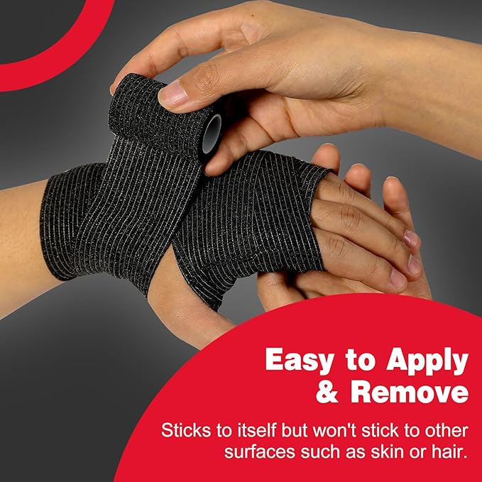 AZEN 80 Pack Self Adhesive Bandage Wrap Black, 2" X 5 Yards Black Athletic Tape, Vet Wrap, Tattoo Grip Tape Wrap，Ankle Tape, Cohesive Bandage Wrap