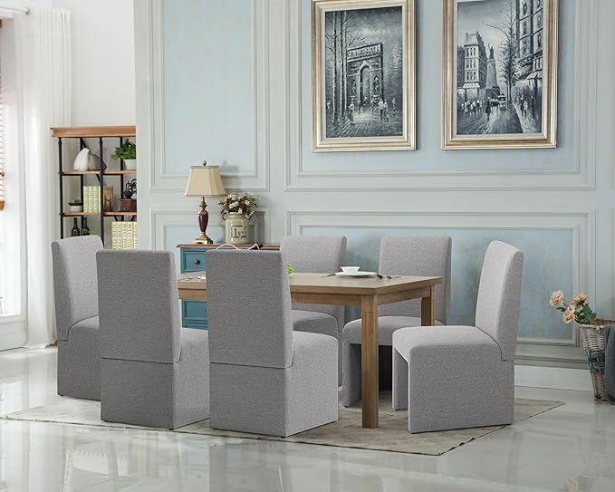 Upholstered Dining Chairs Set of 8 Modern Kitchen & Dining Room Chairs Linen Fabric Dining Chairs with Wooden Frame, Grey