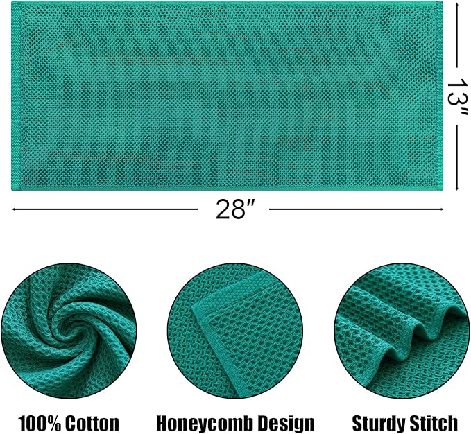 Kitinjoy 100% Cotton Waffle Weave Kitchen Towels, 6-Pack Super Soft and Absorbent Dish Towels for Drying Dishes, Kitchen Hand Towels, 13 in x 28 in, Teal