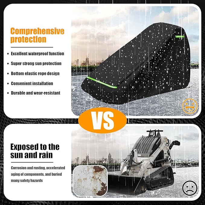 Skid Steer Loader Cover, Suitable for Bobcat MT100, Kubota SCL1000, New Holland C314, and CASE TL100 600D Oxford Cloth Loader Cover, Waterproof and UV Resistant (Black, Without Cockpit (only Cover))