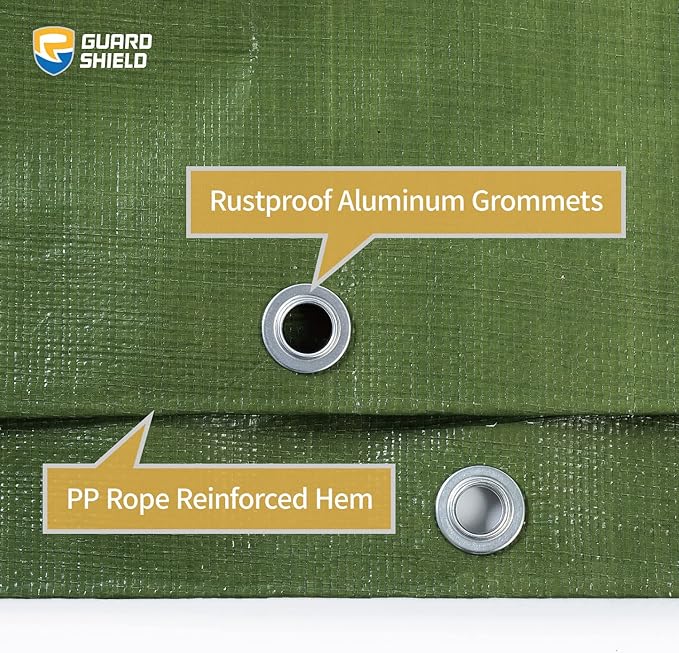 GUARD SHIELD Tarps Heavy Duty Waterproof 10x10 Feet Green Poly Tarp Cover Square Outdoor Thick UV Resistant Tarpaulin with Grommets 10mil (2-Pack)