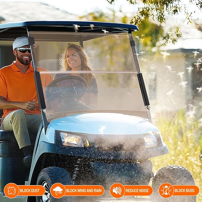 Nilight Golf Cart Windshield for Front Window Foldable Windproof UV Protection Compatible with EZGO TXT 1994.5-2013,Tinted Polycarbonate (PC) Scratch and Impact Resistant