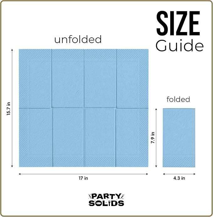 Light Blue Dinner Napkins Disposable 8" x 4" Folded - 40 Pcs 2 Ply Light Blue Napkins Disposable Paper Guest Towels for Bathrooms, Dinners, Everyday Parties & Party Supplies