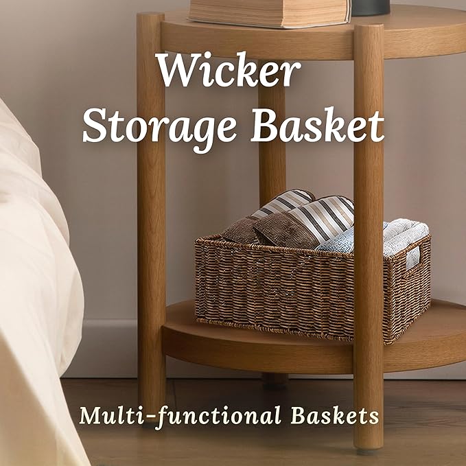 Wicker Basket with Handle, Shelf Baskets for Organizing, Woven Organization Storage with Handles, Resin Wicker Set of 3, Toffee