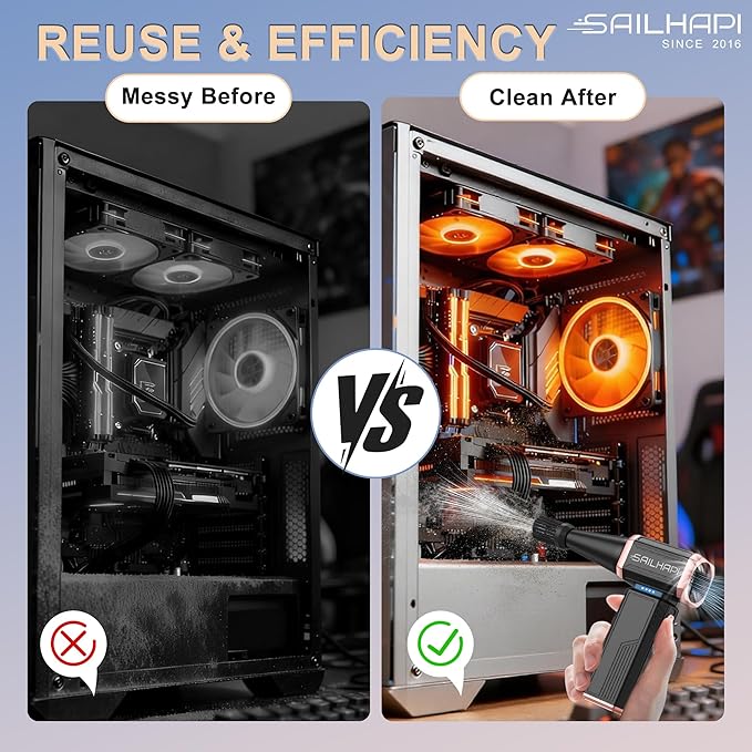 Electric Air Duster, 300000RPM High-Speed Cordless Blower Fan with Adjustable Speed & Brushless Motor, Portable Mini Blower for Keyboard, Car Detailing, PC Cleaning, Replaces Canned Air