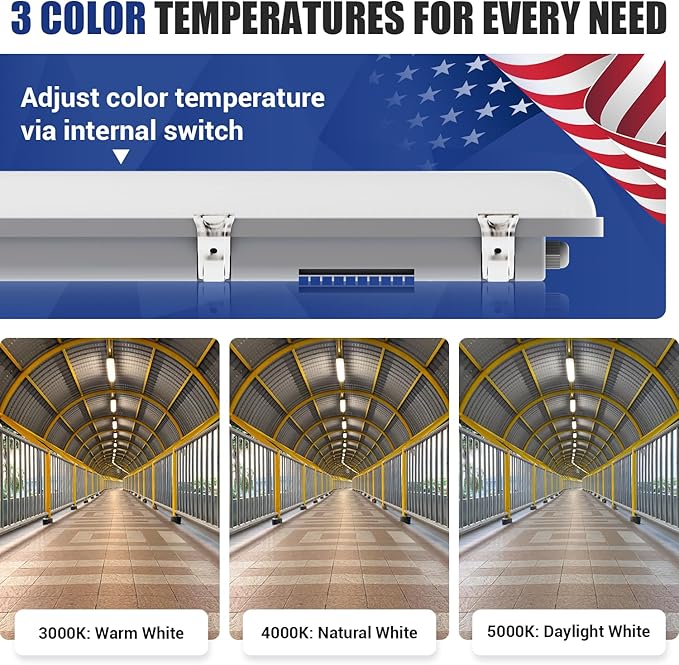8FT LED Vapor Tight Light 120W/100W/80W,3000K/4000K/5000K CCT Selectable 18000lm (150W Eq.) IP66 Waterproof Outdoor Shop Light LED Vapor Proof Fixture for Car Wash, Parking Lot, Garage 1-Pack