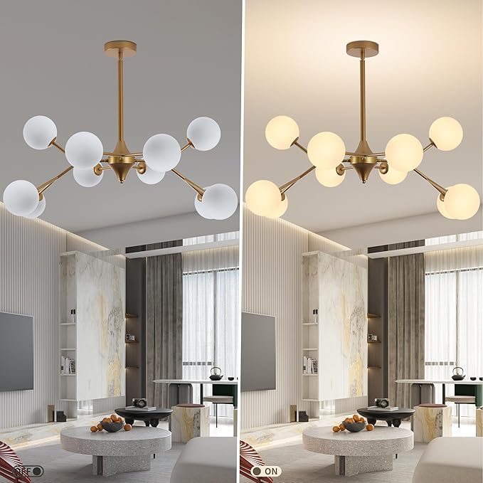 COCOSTAR Reddish Sand Gold Dining Room Chandelier, 10 Lights Modern Sputnik Chandelier for Kitchen Island Living Room Bedroom, Ceiling Light Fixture Over Table, G9 Base